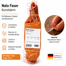 Nalo Faser Bak Kunstdarm Kaliber 60/40 - 25 Abschnitte | Räucher- & Kochfest | Wursthülle für Salami, Rohwurst und Kochwurst