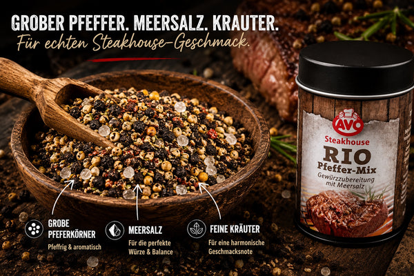 RIO Pfeffer-Mix Steakhouse 75g – Steakpfeffer mit Meersalz & Kräutern