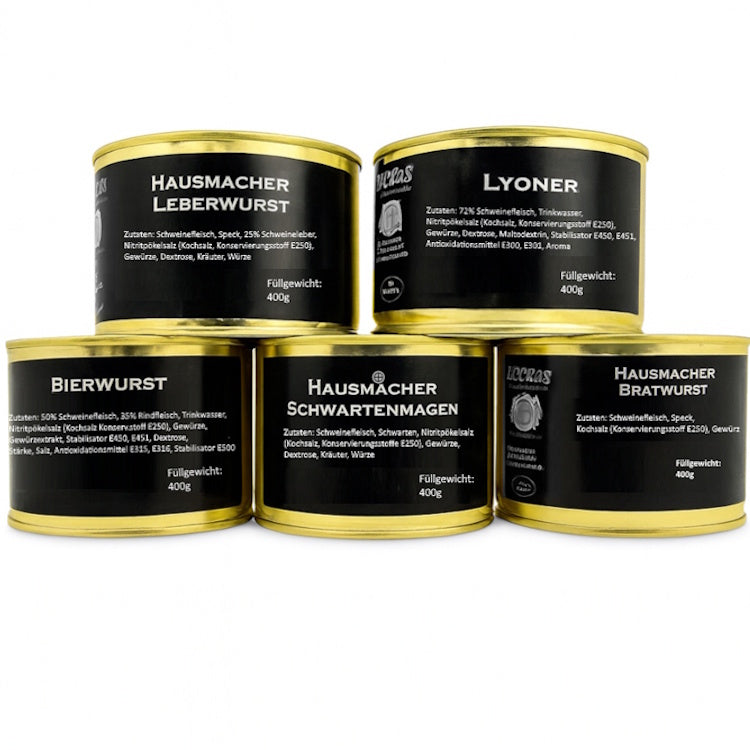 Wurstkonserven Sortiment Metzgerei Luckas