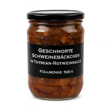 Geschmorte Schweinebäckchen in Thymian-Rotweinsauce 520g (glutenfrei)